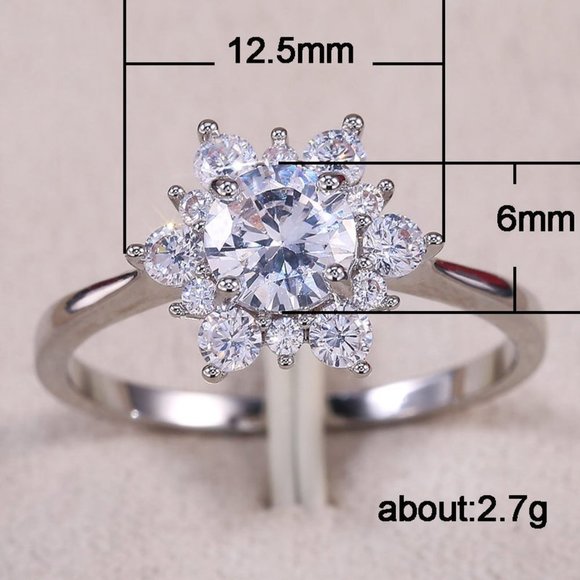 Sweet Round Flower Pure Zircon Thin Silver Dainty Ring for Women, VIP385 - Picture 6 of 6